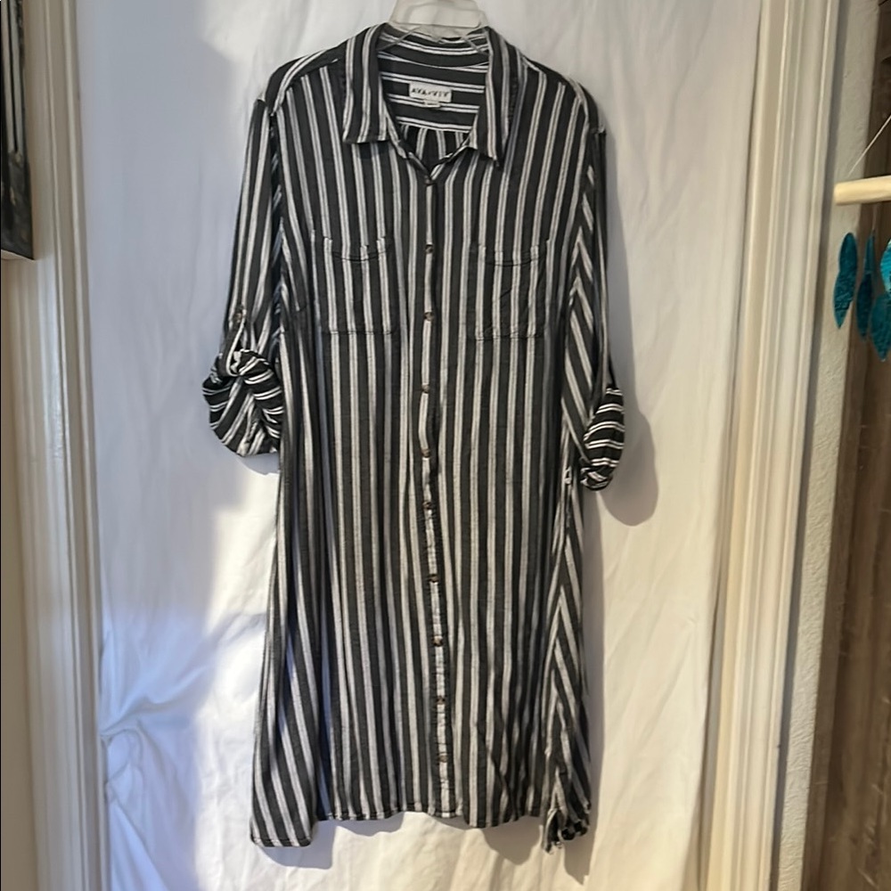 Black and White Striped Shirt Dress